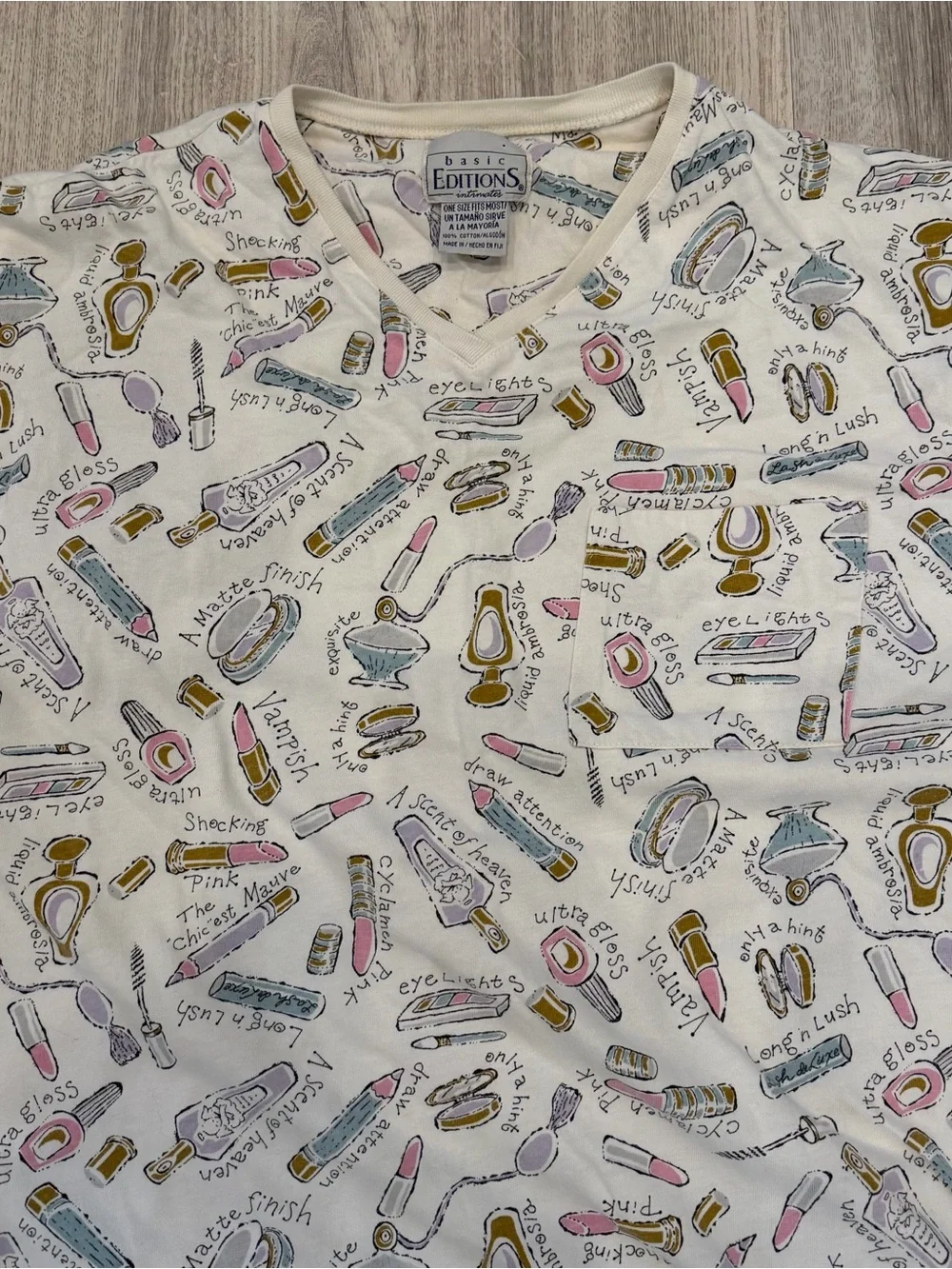 Vintage Basic Editions Intimates Cotton Makeup Print Sleep Shirt Nightgown OSFM